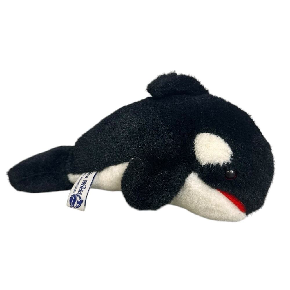 Vintage Sea World Orca Killer Whale Plush Stuffed Animal Toy 14" Black White